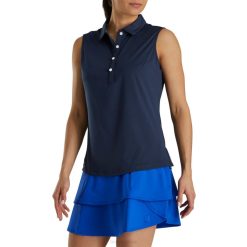 marinha L6VB2417 azul marinho liso lisle sem mangas feminino Footjoy